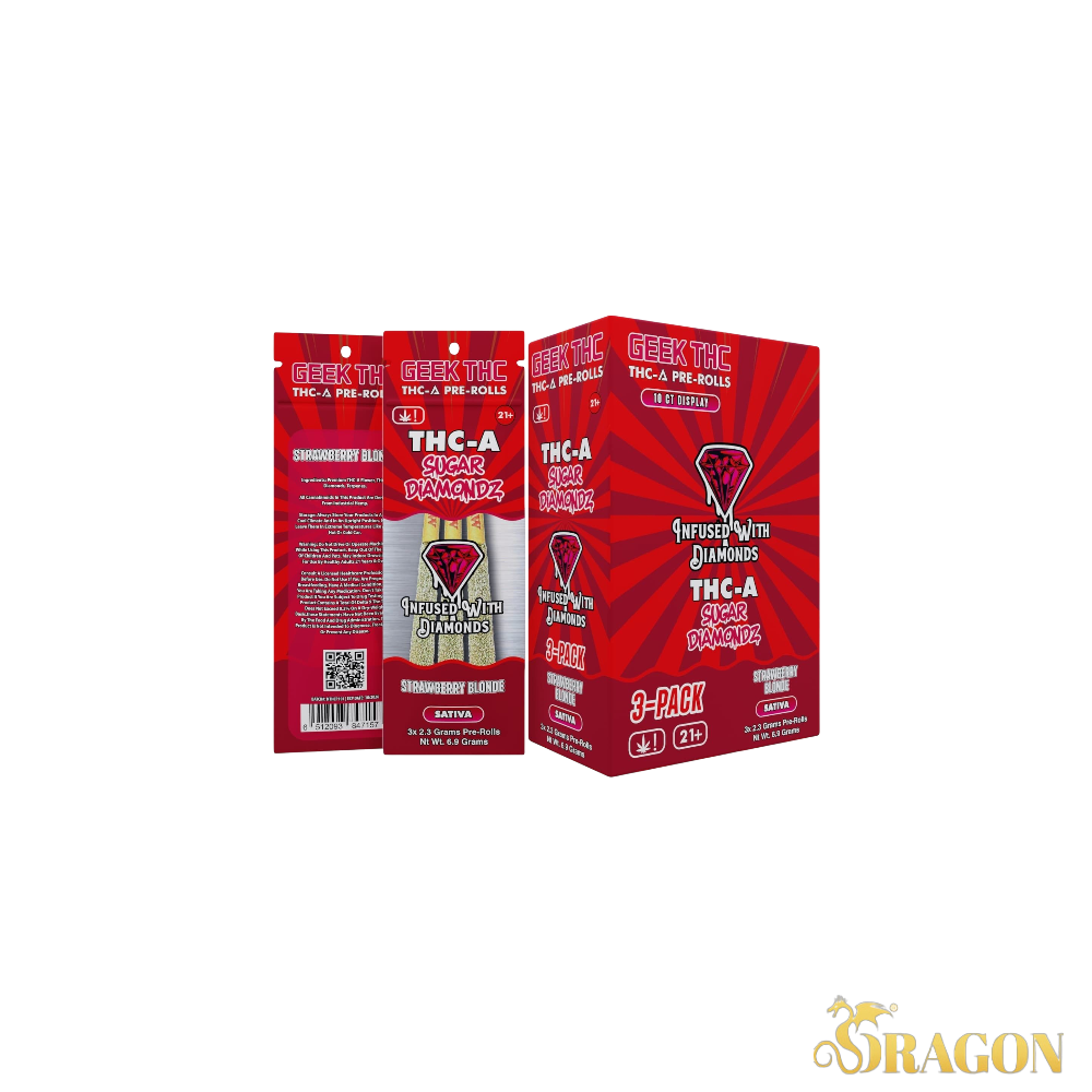 Geek THC THCA Sugar Diamondz Pre-Rolls 6.9G (3 Pre-Rolls Per Pack)