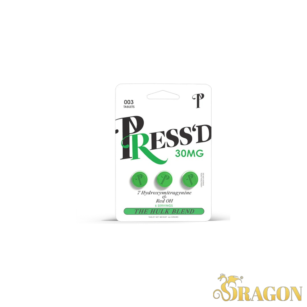 Press'd The Hulk Blend 7-Hydroxy+Pseudo Kratom Tablets 30mg (3 Count Blister Pack)