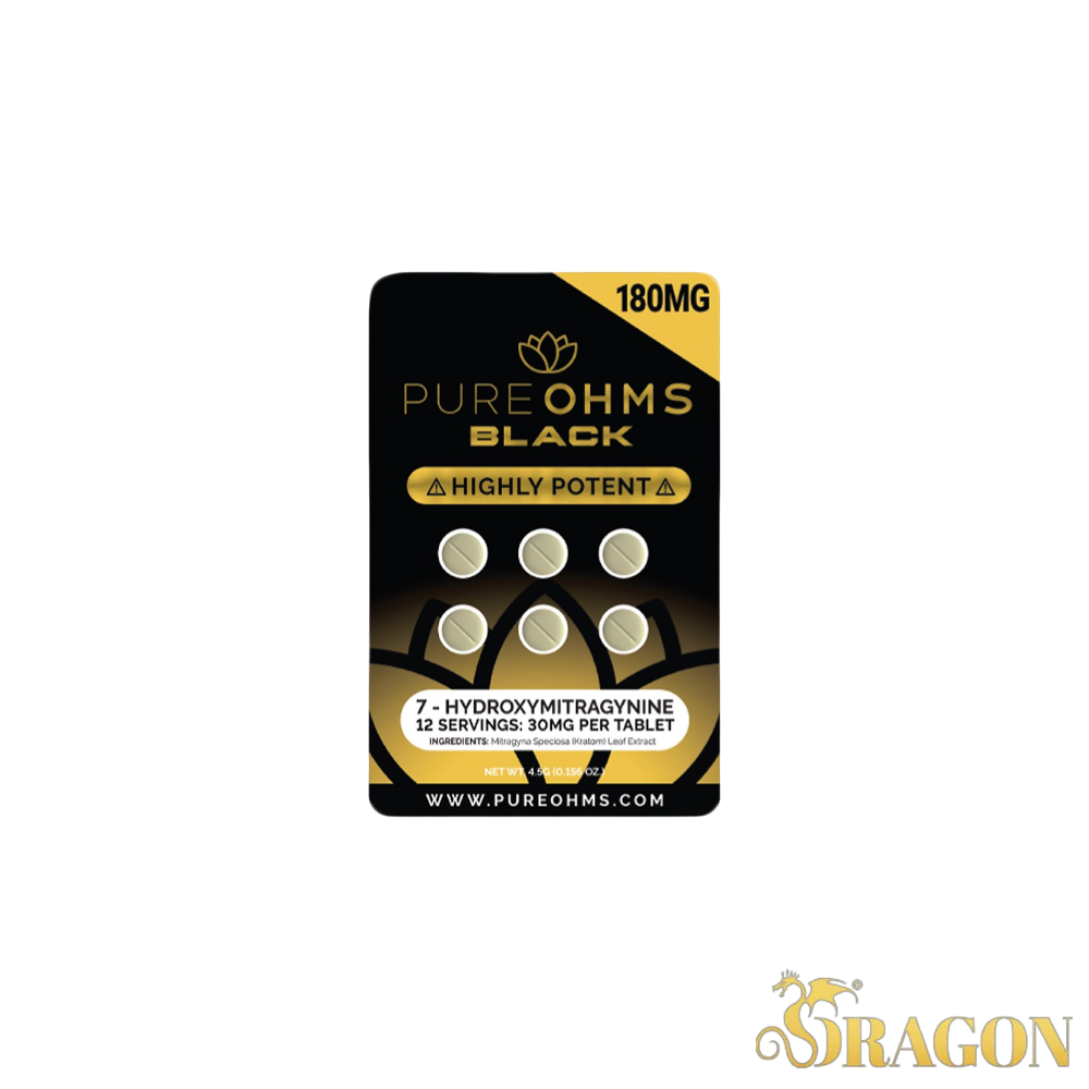 Pure Ohms Black 7-Hydroxy Kratom Tablets 30mg (6 Count Blister Pack)