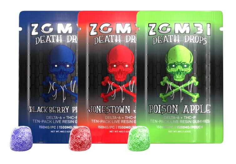 ZOMBI Death Drops D6+THCP 1500mg 10 Count Pouch Live Resin Gummies - WeAreDragon