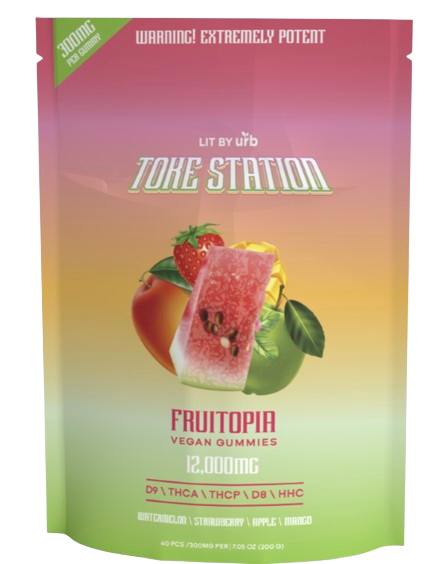 Urb x Toke Station FRUITOPIA Vegan Gummies | D9+THCA+THCP+D8+HHC | 12000mg | 40 Count Pouch - WeAreDragon