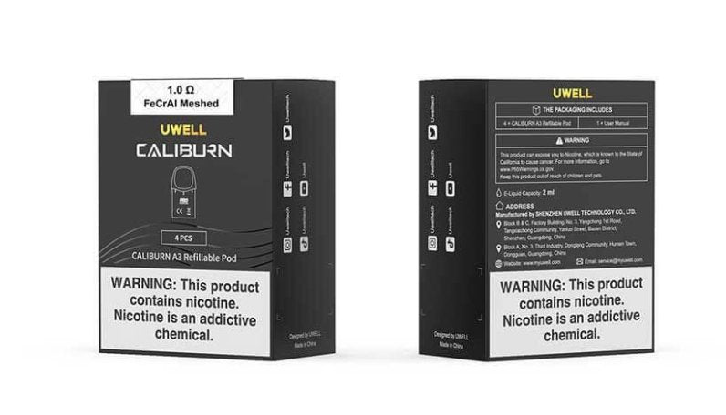 Uwell Caliburn A3 Refillable Pod | 4 Count Box | 1.0Ω FeCrAl Meshed - WeAreDragon